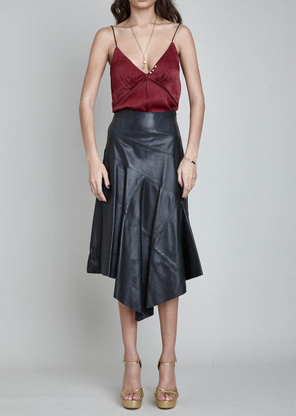 ANGEL BY-PRODUCT LEATHER ASYMMETRIC MIDI SKIRT
