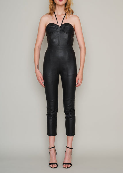 CHARRING BY-PRODUCT STRETCH LEATHER JUMPSUIT
