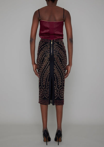 CHELSEA HAND BEADED PENCIL SKIRT