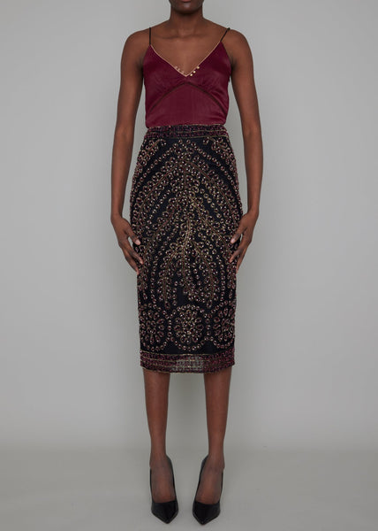 CHELSEA HAND BEADED PENCIL SKIRT