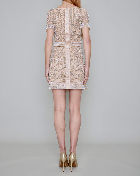 CHELSEA HAND BEADED SHORT SLEEVED MINI DRESS