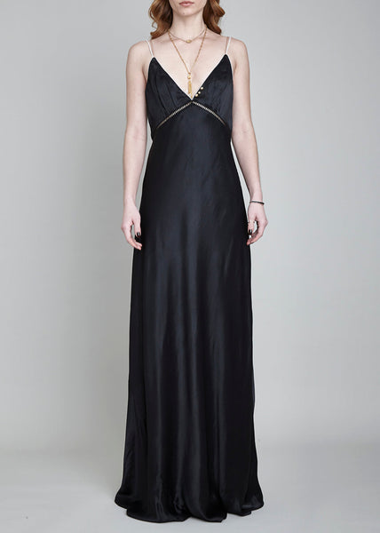 CLERKENWELL CONTRAST PIPED BACKLESS MAXI DRESS