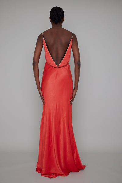CLERKENWELL CONTRAST PIPED BACKLESS MAXI DRESS