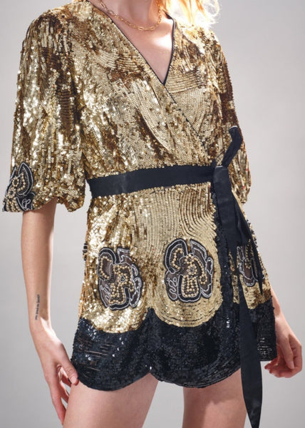 ROSEHILL HAND SEQUIN WRAP MINI DRESS
