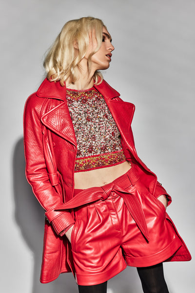 SHEERWATER HAND BEADED & SEQUINED LONG SLEEVED CROP TOP