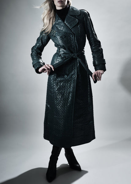 CADOGAN HAND WOVEN BY-PRODUCT LEATHER MIDI COAT