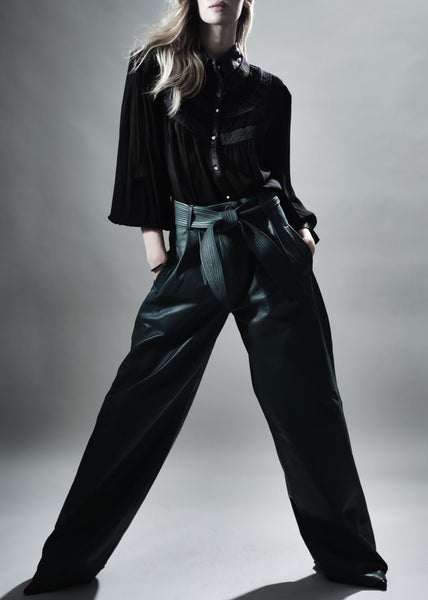 PETERSHAM BY-PRODUCT LEATHER PLEAT FRONT WIDE LEG TROUSERS