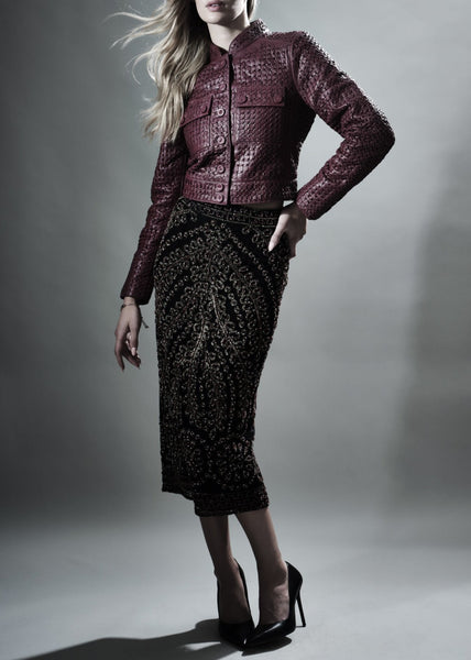 CHELSEA HAND BEADED PENCIL SKIRT