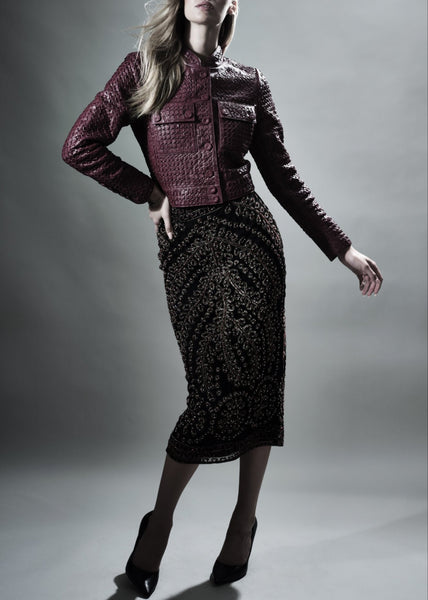 CHELSEA HAND BEADED PENCIL SKIRT