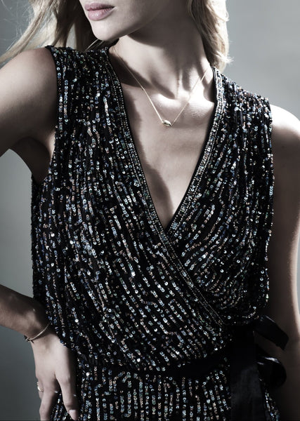 SANARY HAND SEQUINNED WRAP GEORGETTE MAXI GOWN