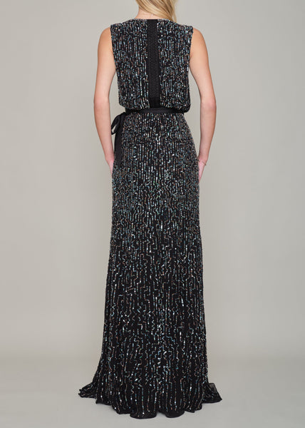 SANARY HAND SEQUINNED WRAP GEORGETTE MAXI GOWN