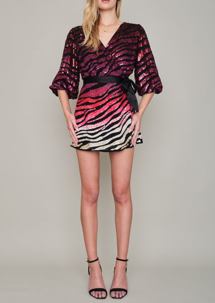 REGENTS HAND SEQUINNED WRAP MINI DRESS