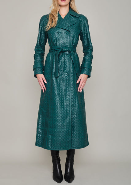 CADOGAN HAND WOVEN BY-PRODUCT LEATHER MIDI COAT