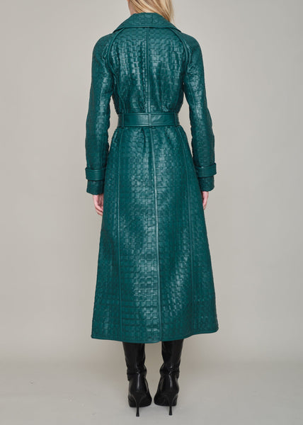 CADOGAN HAND WOVEN BY-PRODUCT LEATHER MIDI COAT