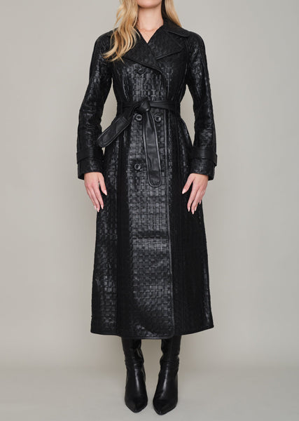 CADOGAN HAND WOVEN BY-PRODUCT LEATHER MIDI COAT