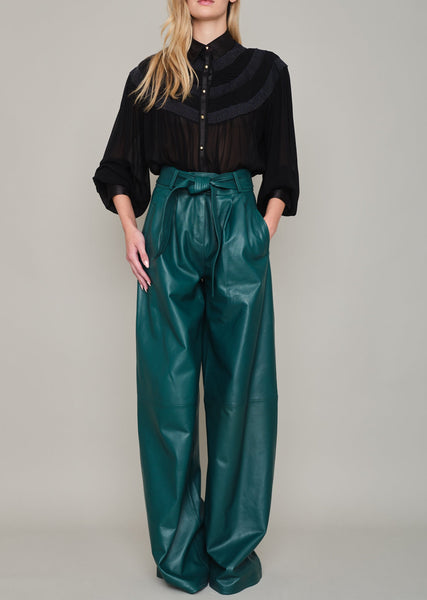 PETERSHAM BY-PRODUCT LEATHER PLEAT FRONT WIDE LEG TROUSERS