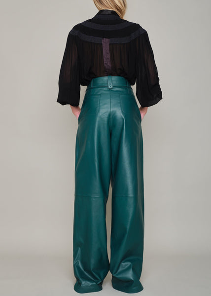 PETERSHAM BY-PRODUCT LEATHER PLEAT FRONT WIDE LEG TROUSERS