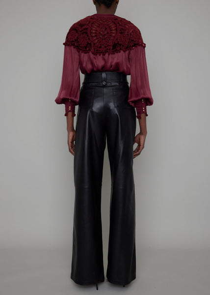 PETERSHAM BY-PRODUCT LEATHER PLEAT FRONT WIDE LEG TROUSERS