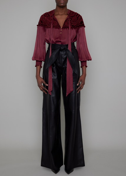 PETERSHAM BY-PRODUCT LEATHER PLEAT FRONT WIDE LEG TROUSERS