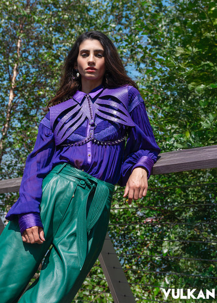 PETERSHAM BY-PRODUCT LEATHER PLEAT FRONT WIDE LEG TROUSERS