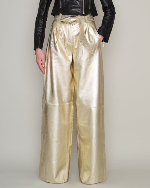 PETERSHAM BY-PRODUCT LEATHER PLEAT FRONT WIDE LEG TROUSERS