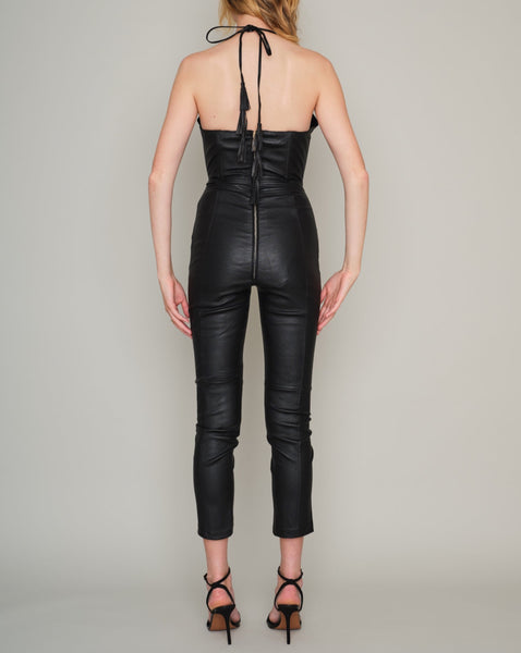 CHARRING BY-PRODUCT STRETCH LEATHER JUMPSUIT