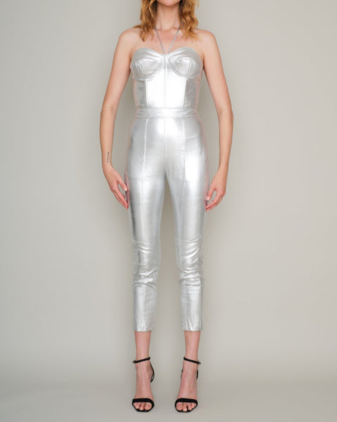 CHARRING BY-PRODUCT STRETCH LEATHER JUMPSUIT