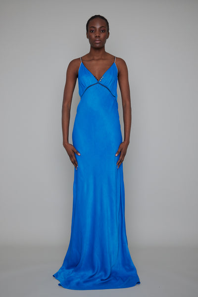 CLERKENWELL CONTRAST PIPED BACKLESS MAXI DRESS