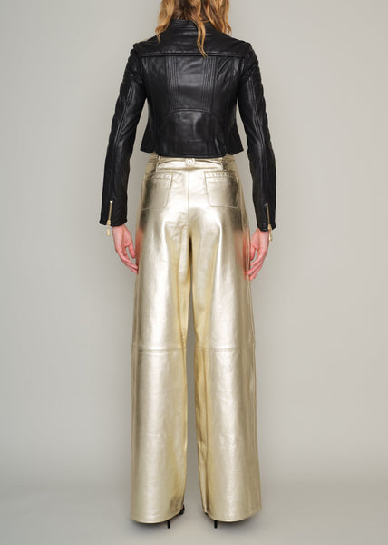 PETERSHAM BY-PRODUCT LEATHER PLEAT FRONT WIDE LEG TROUSERS