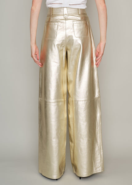 PETERSHAM BY-PRODUCT LEATHER PLEAT FRONT WIDE LEG TROUSERS