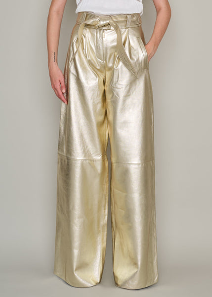 PETERSHAM BY-PRODUCT LEATHER PLEAT FRONT WIDE LEG TROUSERS