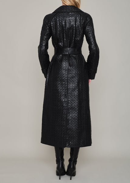 CADOGAN HAND WOVEN BY-PRODUCT LEATHER MIDI COAT