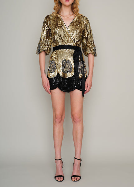 ROSEHILL HAND SEQUIN WRAP MINI DRESS